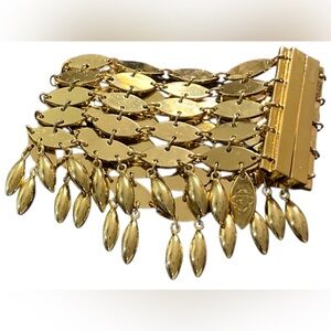 Pierre Lang Gold Toned Bracelet Metal Fringe Beads Quatrefoil PL Magnetic Clasp